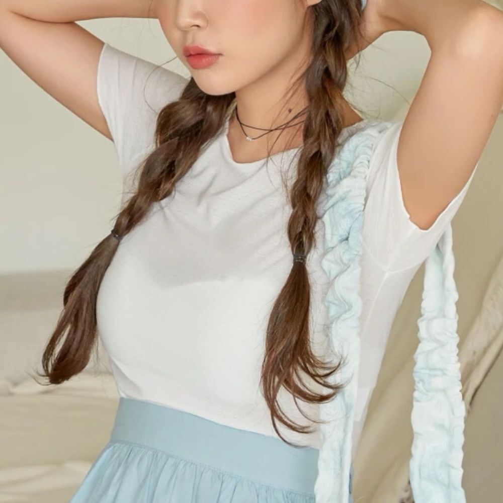 DAZY Shein White Solid Short Sleeve Semi Sheer Top Small